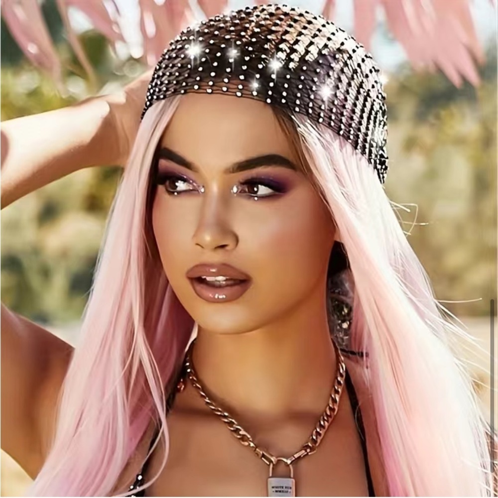 New Mesh Rhinestone Tie Head Scarf/Wrap